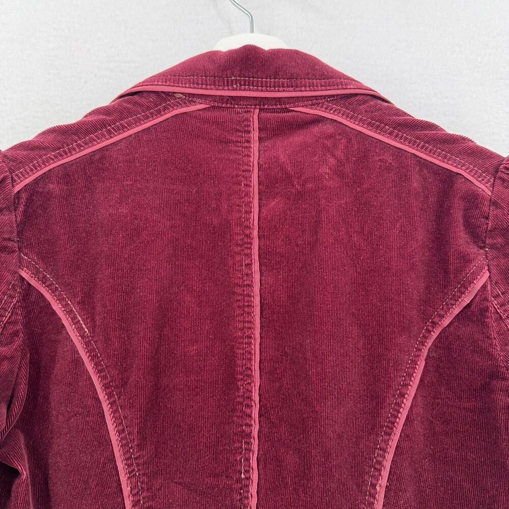 White House Black Market Corduroy Blazer Women 6 Burgundy Peplum Military Y2K - Picture 4 of 13